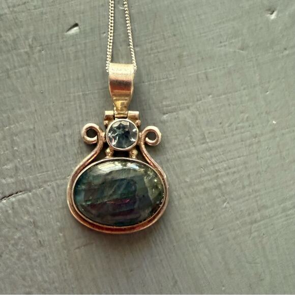 925 Sterling Silver Blue Topaz Labradorite Pendant Necklace 

Preowned - Picture 2 of 12